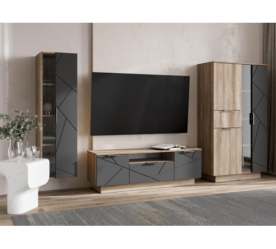 Модульная гостиная Woodville Диамо 3 софт графит / дуб каньон 550847 1