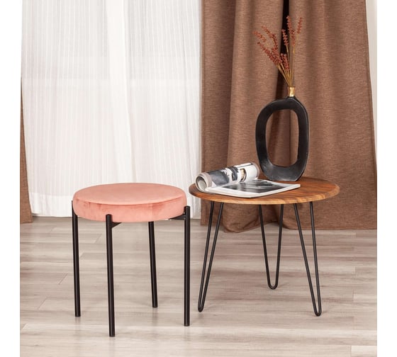 Табурет Tetchair Revo (mod. 7034) ткань/металл, 44x44x47 см, коралловый barkhat 15 /черный 20645