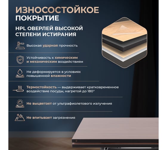Стол Tetchair Vigo лдсп/hpl/металл, 120x80x30x30x75 см, дуб вотан/черный 20622