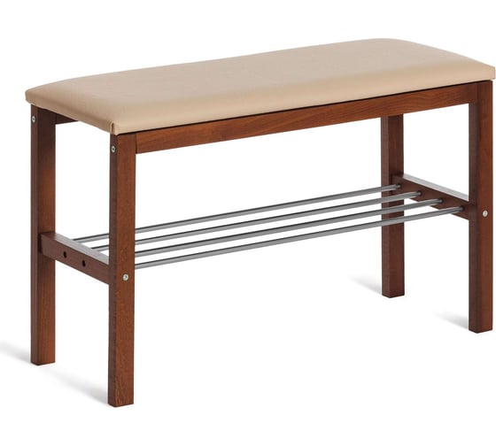 Обувница Tetchair Beryl дерево/экокожа, 67x31x49 см, темный орех/бежевый 19246