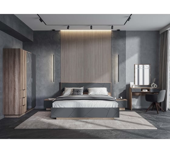 Двуспальная кровать Woodville диамо кр 02 180x200 см, софт графит/дуб каньон 546001