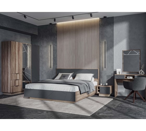 Двуспальная кровать Woodville диамо кр 02 180x200 см, софт графит/дуб каньон 546001