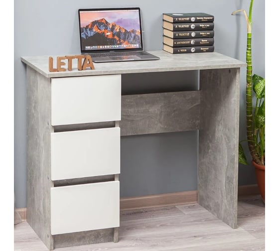 Письменный стол Letta city lite 3 ящика бетон/белое тиснение 900x750x450 мм L14010