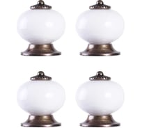 Мебельные ручки-кнопки/кнобы для мебели/фасадов/кухни Larvij 4 шт. материал керамика/цинковый сплав, цвет белый/золото L4.knob01WHx4