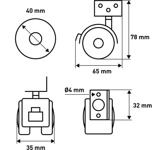 Поворотное мебельное колесо Larvij 4 шт. LW2SB-40BLx4
