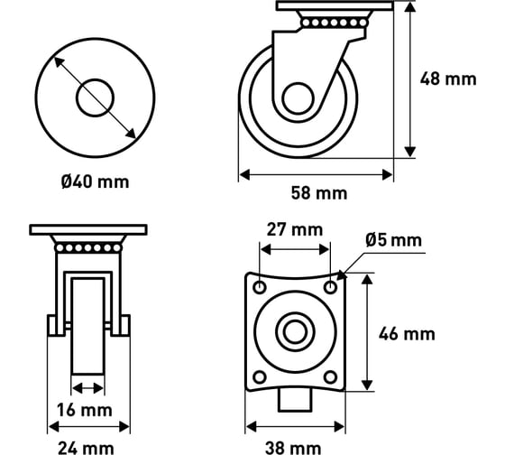 Колесо мебельное Larvij 4 шт. LWP-40GYx4