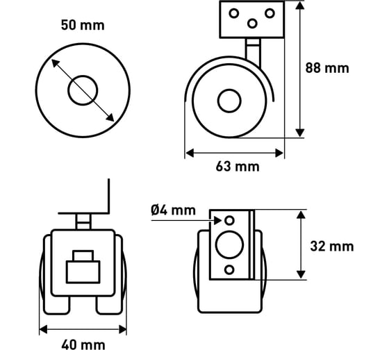Колесо мебельное Larvij 4 шт. LW2S-50BLx4