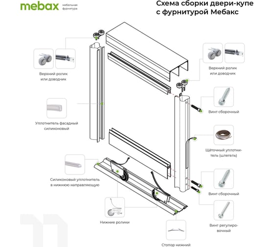 Ролики/колеса в комплекте Mebax Симметрия 3-ий класс OPK для шкафа-купе с саморезом 00-00000269