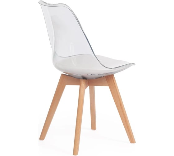 Стул Tetchair tulip mod. 73 дерево/пластик/пу, 48.5x52.5x83 cм, прозрачный/подушка белая 17206