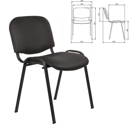 Стул для персонала и посетителей ОФИСМАГ Изо, черный каркас, кожзаменитель черный Z-11 530075