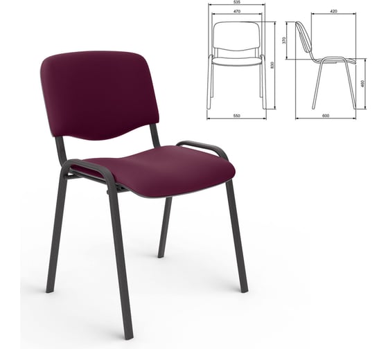 Стул для персонала и посетителей ОФИСМАГ Изо, черный каркас, ткань бордовая, В-20/с-13 530583