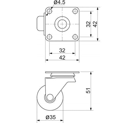Мебельное колесо AKS KM-A035MM-00 с площадкой, 35 мм, прозрачное 20799
