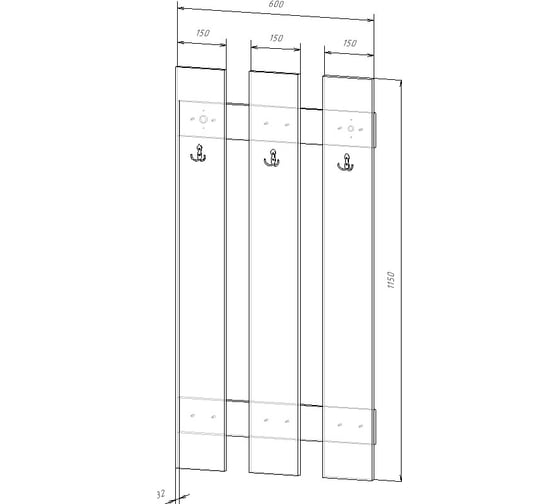 Вешалка настенная ТРЕНД 115x60 см, Белый ФЕЛИКС ПК-СТ0-ВШН115Х60-В1-1068