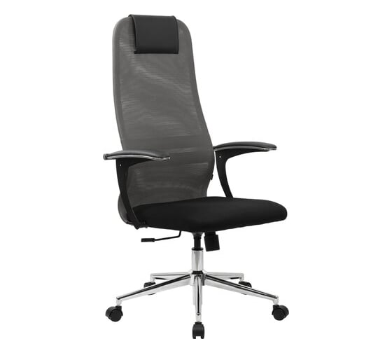 Офисное кресло BRABIX Premium Ultimate Ex-801 хром, плотная двойная сетка Х2, черное/серое 532918 1