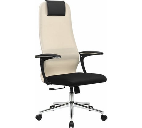 Офисное кресло BRABIX Premium Ultimate Ex-801 хром, плотная двойная сетка Х2, черное/бежевое 532919