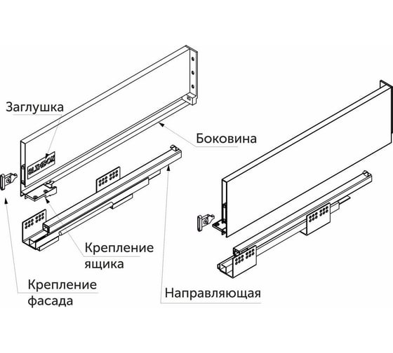 Система ящиков AKS Slimbox 128x450 мм, средний, с доводчиком, белый, правый и левый 50809