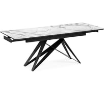 Стеклянный стол Woodville Блэкберн 140(200)х80x75, белый мрамор/черный 553571