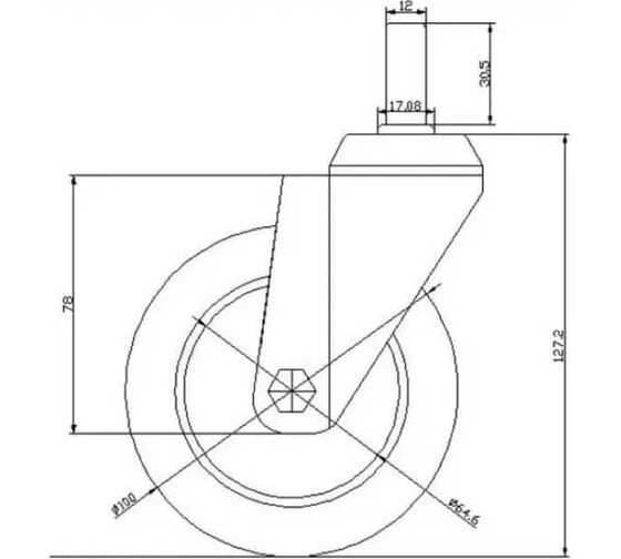 Поворотное колесо Brante 100 мм на штыре М12 серая рез. NF-0085  0125 10494