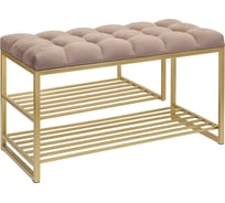 Обувница GreenWeen GARDA PLUS, золотой каркас, сидение велюр цвет Mocco, каретная стяжка, 850x400x520 мм GW-GARDAPLUS-M-850G-K