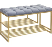 Обувница GreenWeen GARDA PLUS, золотой каркас, сидение велюр цвет Light Blue, каретная стяжка, 850x400x520 мм GW-GARDAPLUS-LB-850G-K