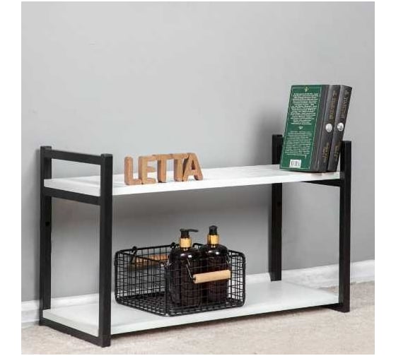 Полка Letta Frame навесная/напольная, ЛДСП, белое тиснение, черный металл, 670x400x290 мм LMK1020201