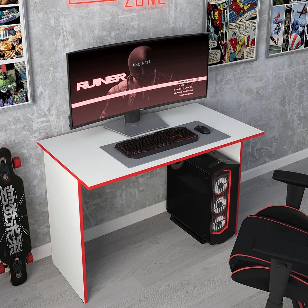 Компьютерный рабочий стол Letta Orion белое тиснение/красная кромка ...