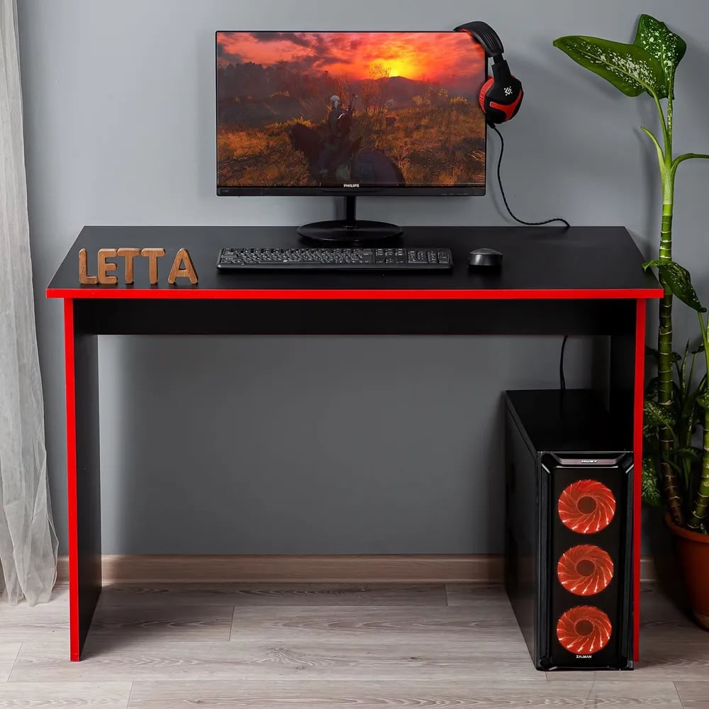 Компьютерный рабочий стол Letta Orion Plus черный/красная кромка ...