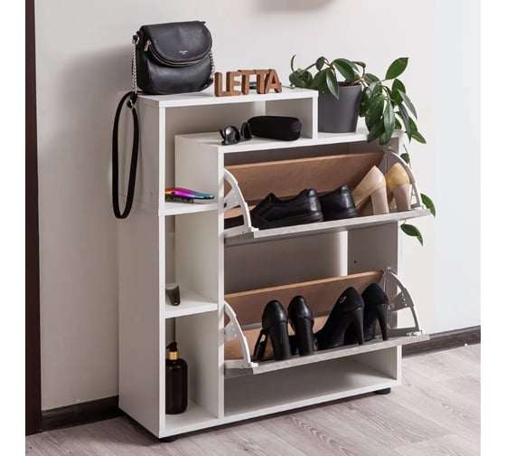 Обувница Letta Ультра плюс вертикальная 2 секции белое тиснение/бетон 750x859x246 L3617