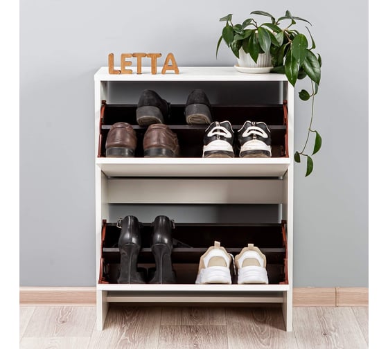 Обувница Letta Мальта Лайт вертикальная 2 секции белое тиснение 59x77x22 L135582