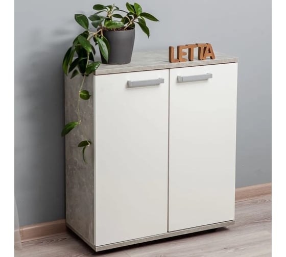 Шкаф-комод Letta Ультра 2-х дверный бетон/белое тиснение 602x701x304 L29002
