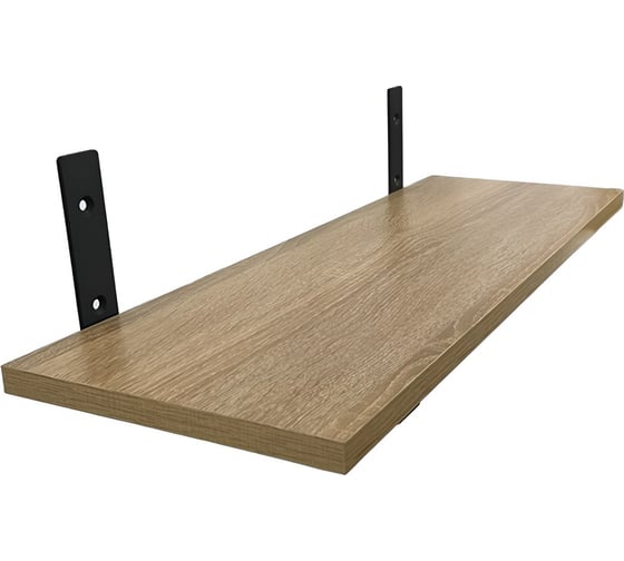 Полка ЭЛИМЕТ 80x20 см дуб с кронштейнами 200x120x30 черного цвета БП-00003566
