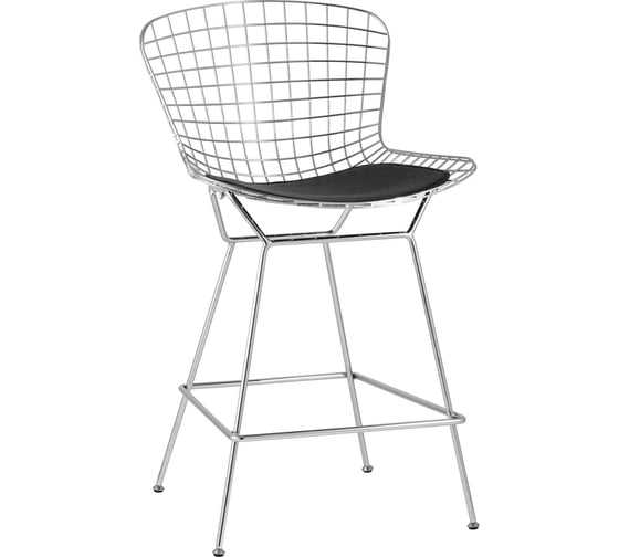 Стул полубарный Стул Груп Bertoia с низкой спинкой, хромированный, с черной подушкой BTY-24L-P6 CH/BL 1