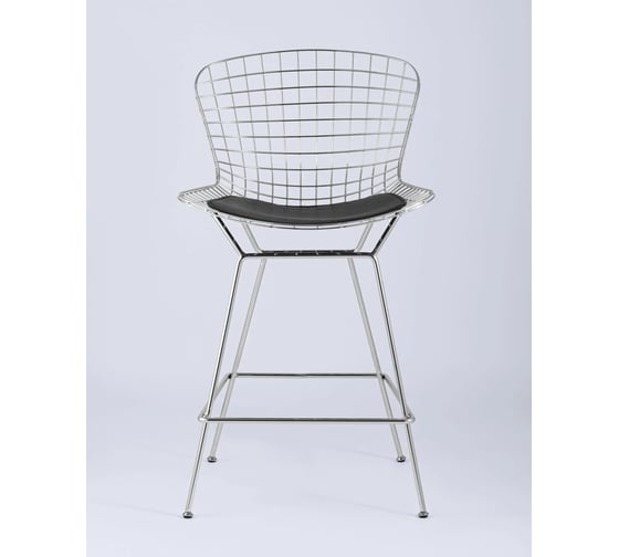 Стул полубарный Стул Груп Bertoia с низкой спинкой, хромированный, с черной подушкой BTY-24L-P6 CH/BL