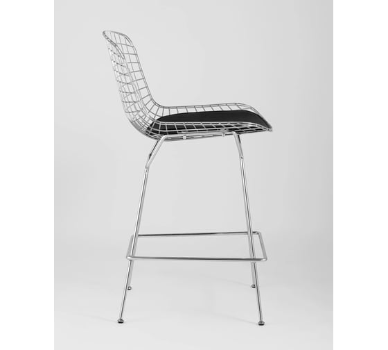 Стул полубарный Стул Груп Bertoia с низкой спинкой, хромированный, с черной подушкой BTY-24L-P6 CH/BL