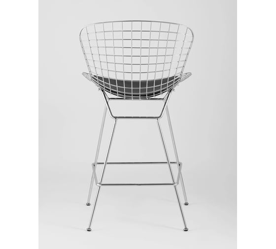 Стул полубарный Стул Груп Bertoia с низкой спинкой, хромированный, с черной подушкой BTY-24L-P6 CH/BL