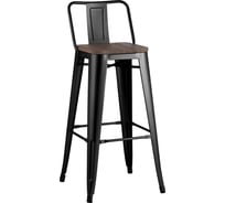 Барный стул Стул Груп TOLIX со спинкой, черный глянцевый + темное дерево YD-H765E-W LG-01