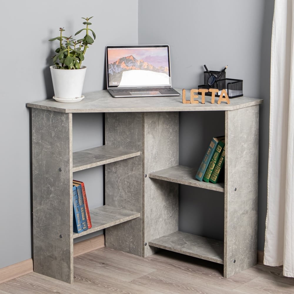 Стол рабочий угловой Letta Malta Plus с полками, бетон, 730x754x730 ...