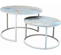 Журнальный стол Desk Question лофт DQ №2 Duae с фотопечатью мрамор светлый, корпус белый, диаметр 605/475 мм, высота 420/320 мм 10180