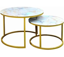 Журнальный стол Desk Question лофт DQ №2 Duae с фотопечатью мрамор светлый, корпус золотой, диаметр 605/475 мм, высота 420/320 мм 10181