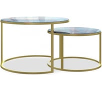 Журнальный стол Desk Question лофт DQ №2 Duae с фотопечатью синий космос, корпус золотой, диаметр 605/475 мм, высота 420/320 мм 10184