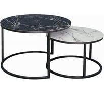 Журнальный стол Desk Question лофт DQ №2 Duae с фотопечатью черный-белый мрамор, корпус черный, диаметр 605/475 мм, высота 420/320 мм 10225