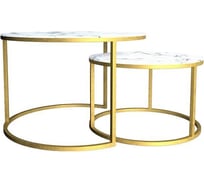 Журнальный стол Desk Question лофт DQ №2 Duae с фотопечатью белый мрамор, корпус золотой, диаметр 605/475 мм, высота 420/320 мм 10257