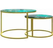 Журнальный стол Desk Question лофт DQ №2 Duae с фотопечатью малахит, корпус золотой, диаметр 605/475 мм, высота 420/320 мм 10201