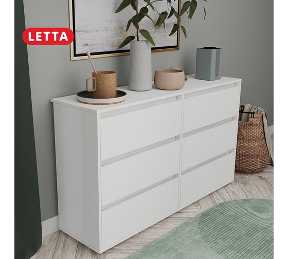 Комод Letta City New 6 ящиков Белое тиснение 1400x827x394 мм L3750