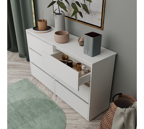 Комод Letta City New 6 ящиков Белое тиснение 1400x827x394 мм L3750