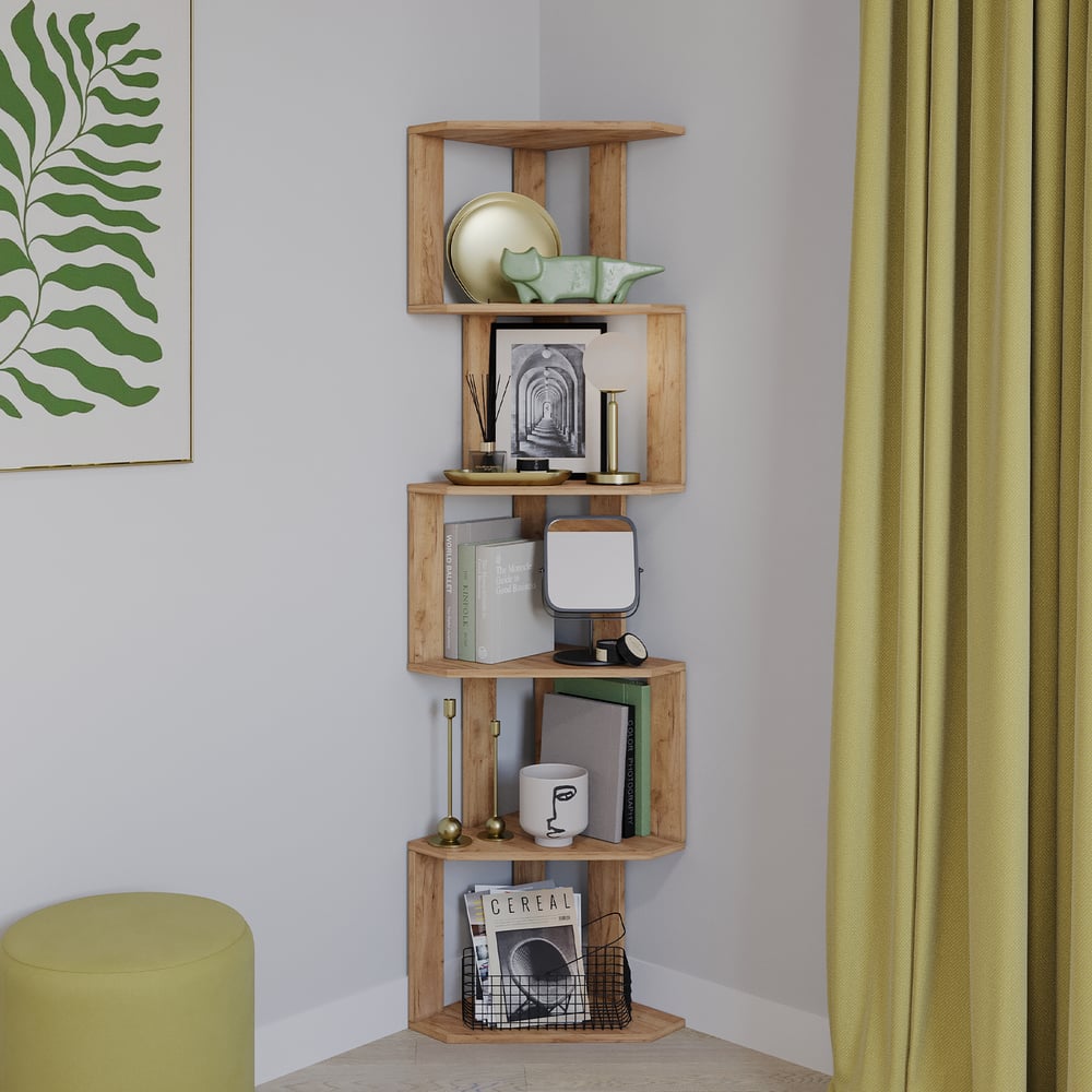 Стеллаж угловой Letta Jazz Plus дуб крафт золотой, 380x1750x380 L3810 ...