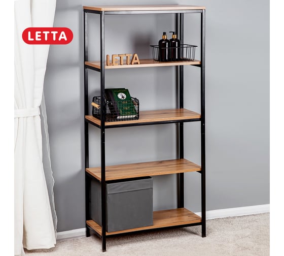 Стеллаж Letta Frame 4 секции Дуб Вотан, черный металл 670x1442x300 мм LMK00001 1