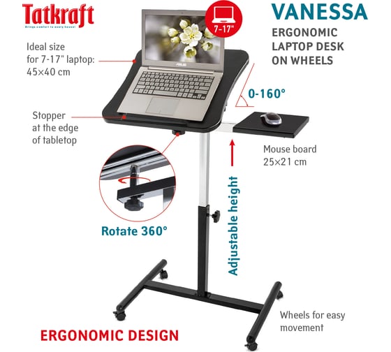 Стол для ноутбука с подставкой для мышки Tatkraft Vanessa 13582
