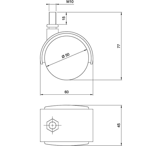 Опорное колесо Fit d50 с резьбой М10 EX 06.302.050 BK
