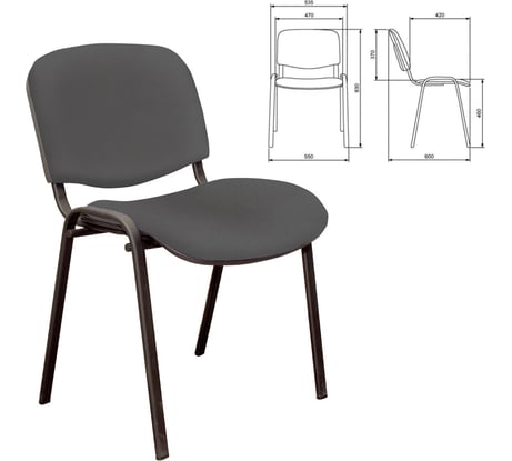 Стул для персонала и посетителей ОФИСМАГ Изо, черный каркас, кожзаменитель серый Z-71 531144